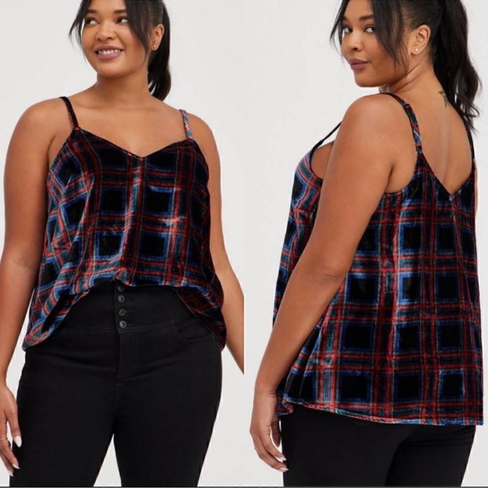 Torrid Red and Blue Plaid Velvet Tank Top